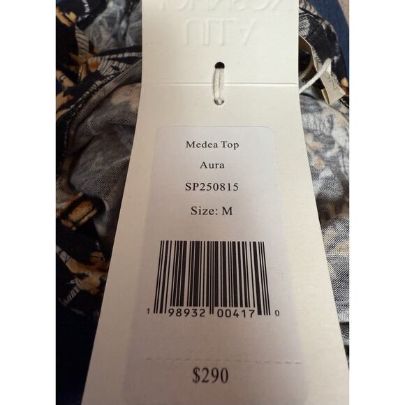 Ulla Johnson Medea Asymmetric Shirred Top Floral Black Size M NWT $290 - Picture 7 of 7